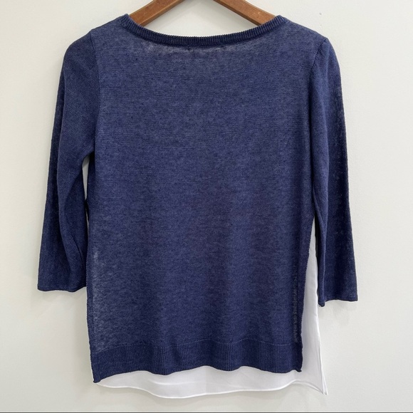 Bailey 44 navy blue linen chiffon layered top side slit size small - Picture 2 of 6